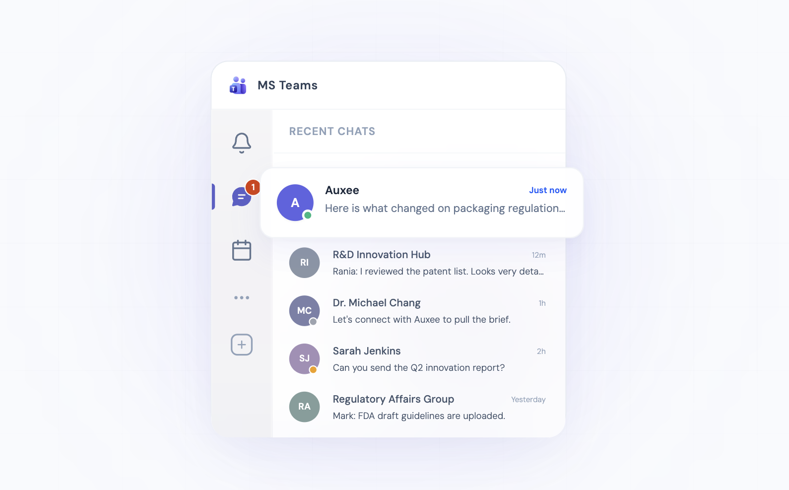 Auxee — AI analyst delivered via Teams calendar invite
