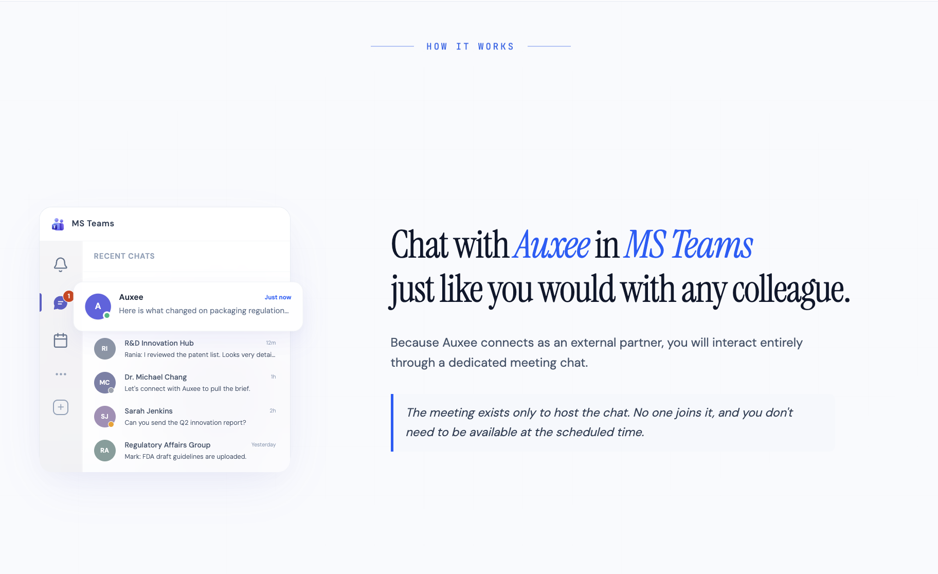 Detail showing how the recurring calendar invite creates a persistent Teams chat