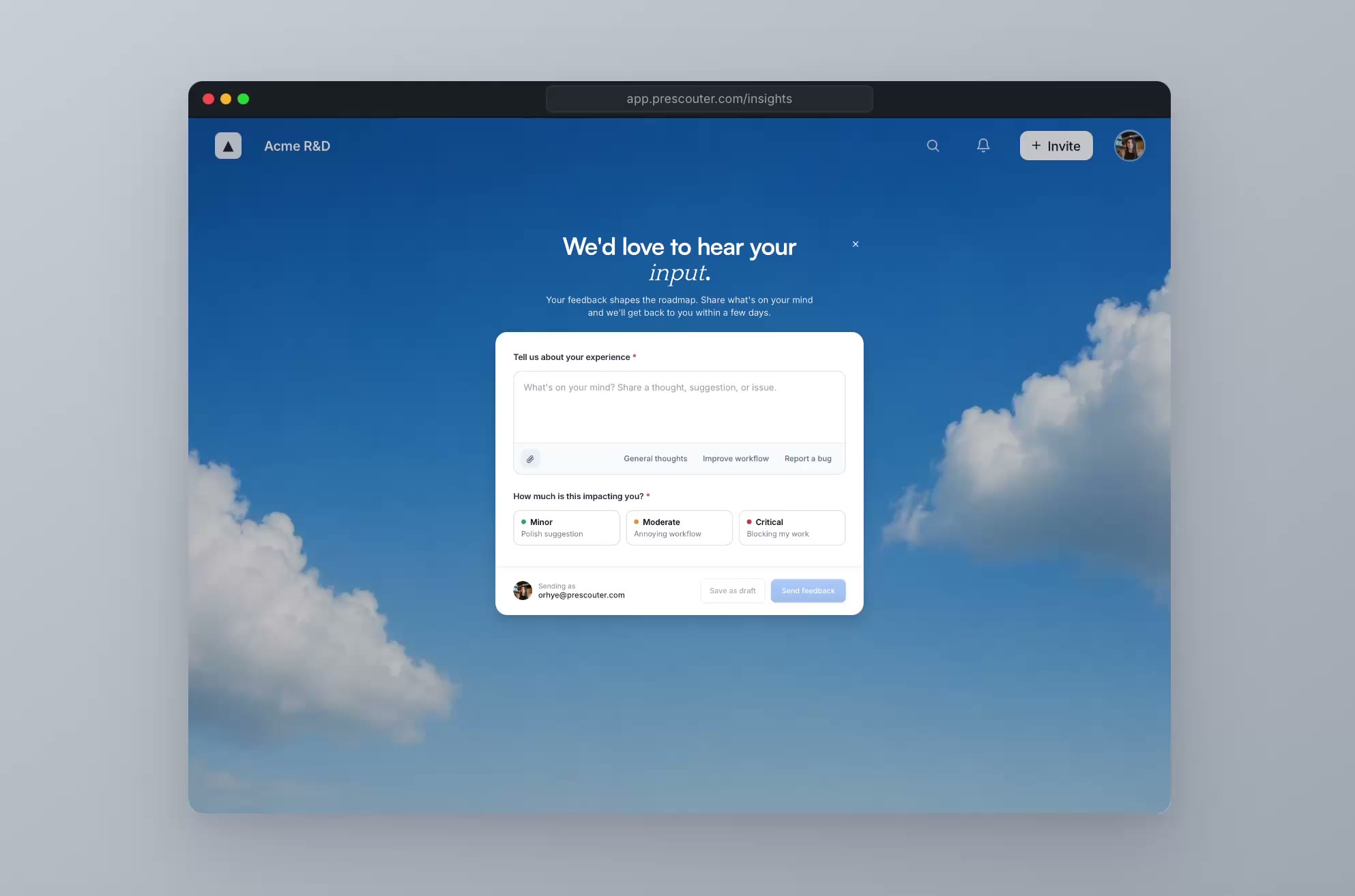 Feedback form: chip preview and starting point